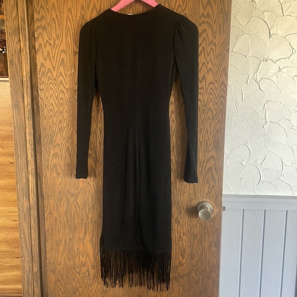 Lulu’s Out For the Evening Black Fringe Long Sleeve Bodycon Dress - Picture 6 of 8